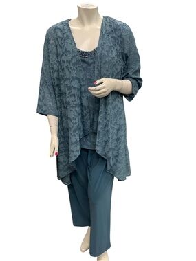 Rm Richard Elegant Blue Lace 3-Piece Pant Set Size 2X